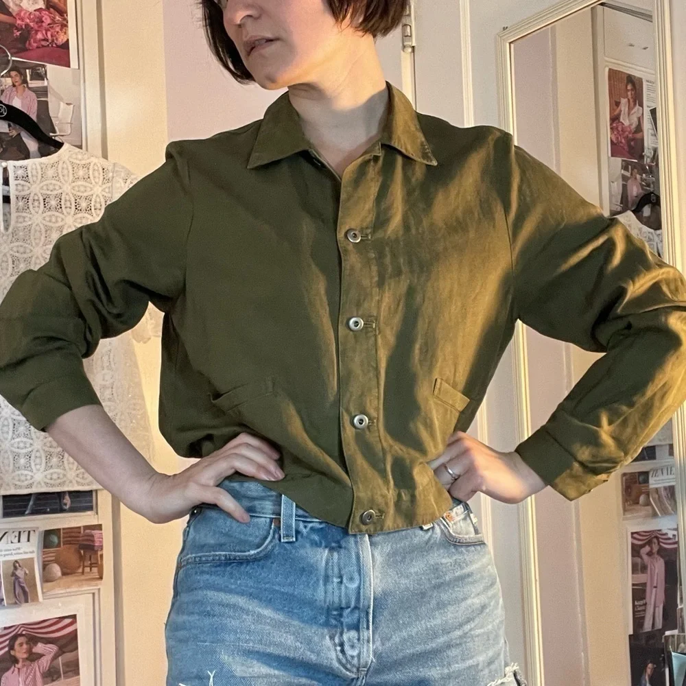 Eileen Fisher Button Front Shirt Crop Green Size SP - Picture 2 of 10